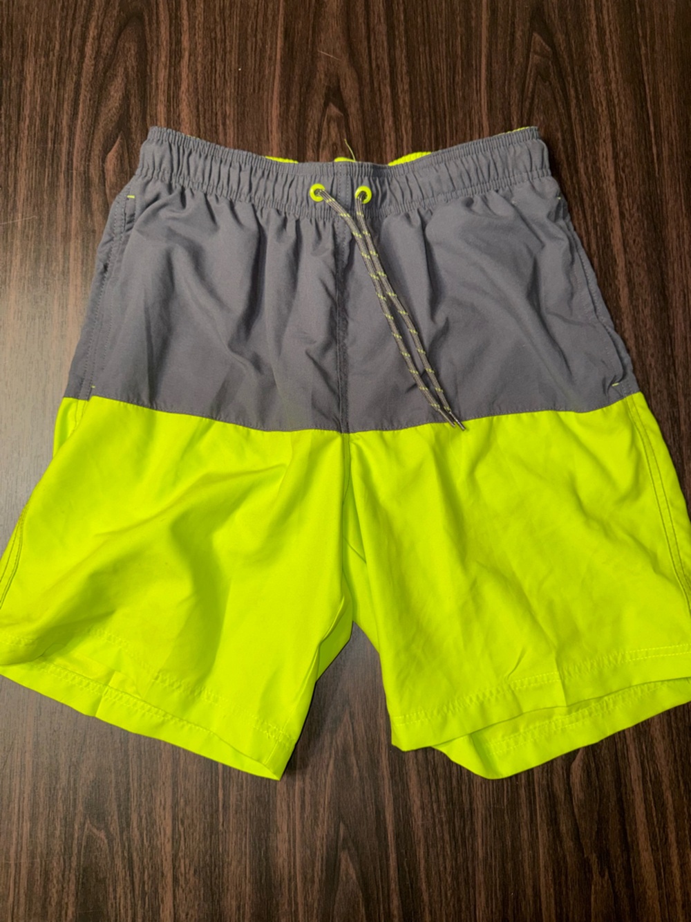 George Men's Gray and Neon Green Colorblock Swim Trunks